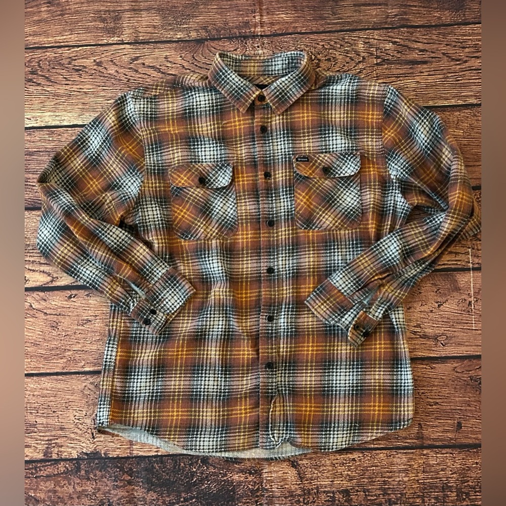 Brixton Bowery LW Ultra Flannel Terracotta Black Button Up Shirt Size‎ XL